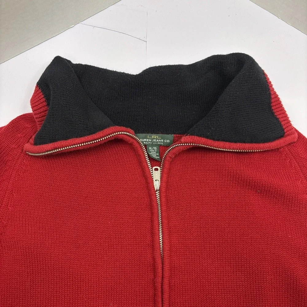 Vtg Lauren Ralph Lauren Active Red 1/4 Zip Knit Pullover‎ Sweater Women's Sz XL